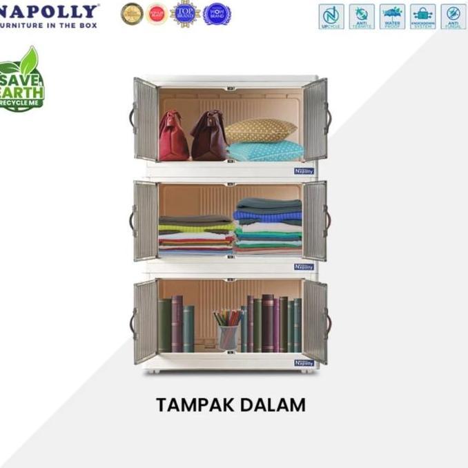 Lemari Lipat Plastik 3 susun Napolly Polibox Roda/Rak 3 ssn Serbaguna