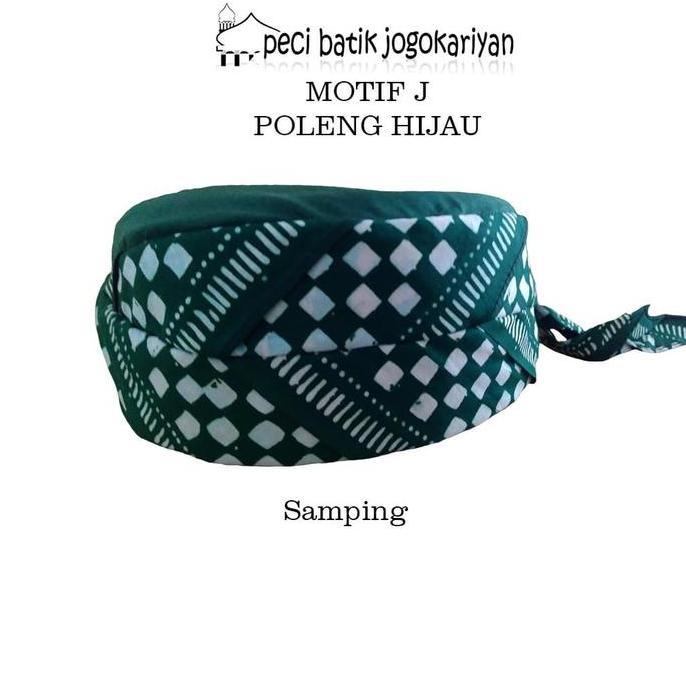 peci batik jogokariyan, peci motif poleng hijau, kopiah songkok pria, peci muslim dewasa, peci jogok