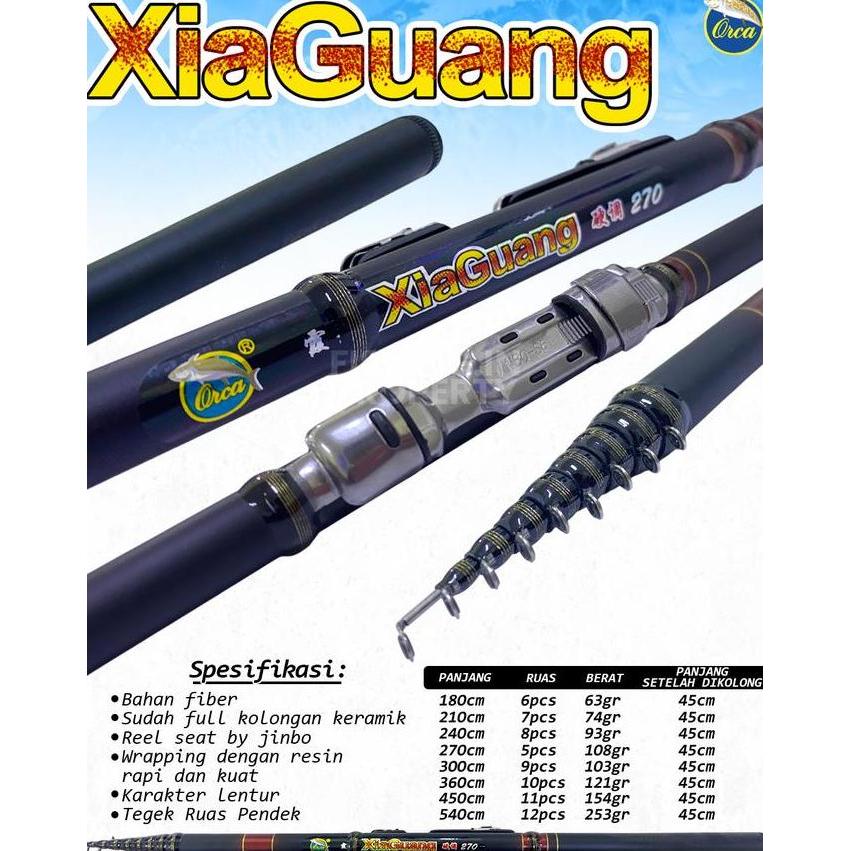 Joran Tegek Orca XiaGuang Kolong Fiber panjang 180cm-450cm dengan ReelSeat Jinbo