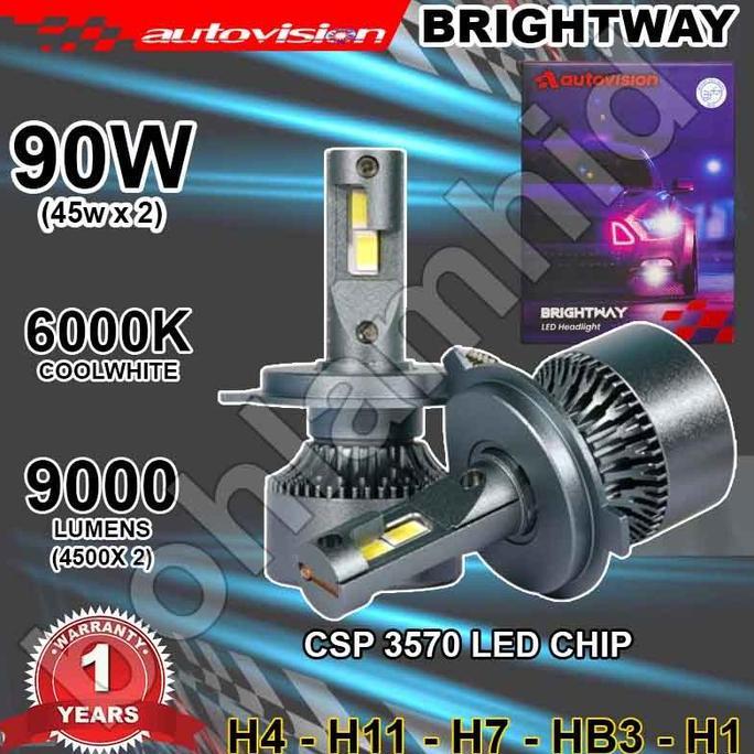 HEMAT BANGET - Lampu LED Mobil Autovision BRIGHTWAY H4 H11 HB3 H7 H1 6000K 90W 9000Lumen Garansi 1Ta