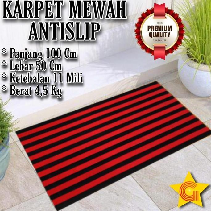 HARGA TERBAIK - Karpet Keset Karet Motif Bludru Garis Mewah 100x50cm 11mm Anti Slip