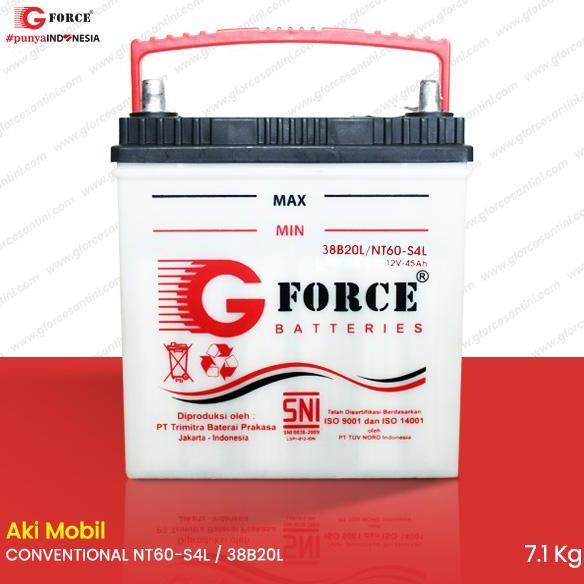 PROMO HARI INI - GForce NT60-S4L / 38B20L CONVENTIONAL 45AH 12V - Aki Mobil