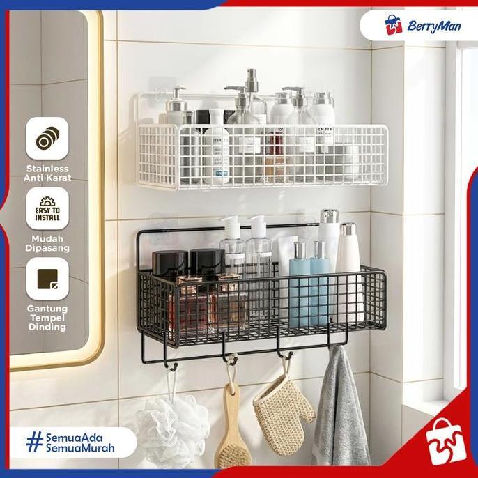 Rak Kamar Mandi Stainless Anti Karat Gantung Tempel Dinding Organizer Sabun Sampo Skincare Minimalis