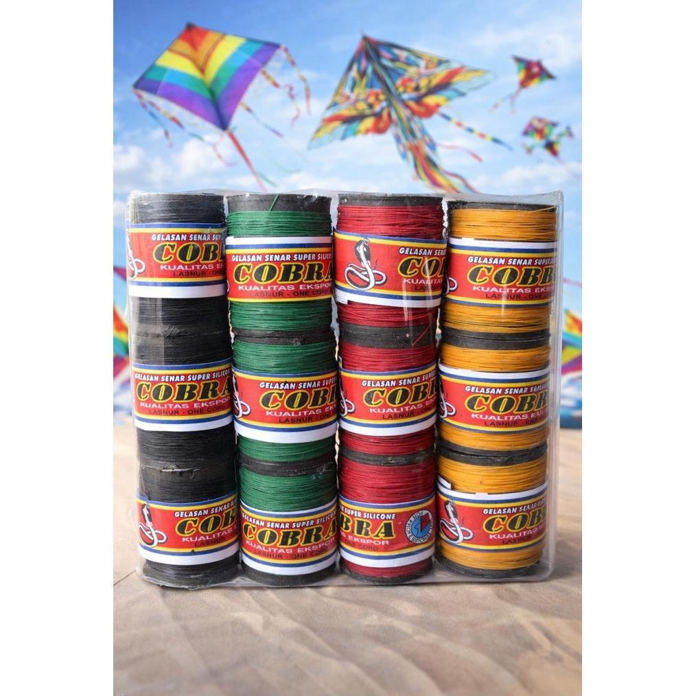[Kecil Senar Gelasan Layangan Super Tajam Cap Cobra Ecer 1000 Isi 12Pcs-Senar Gelasan Layangan-Kenur
