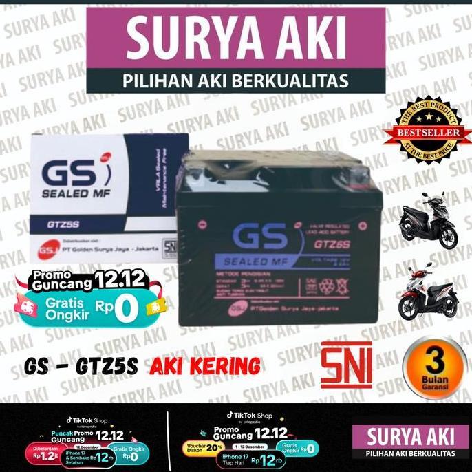 Aki Kering GTZ5S MF Aki Motor Beat F1 Beat Karbu Revo Vario 110
