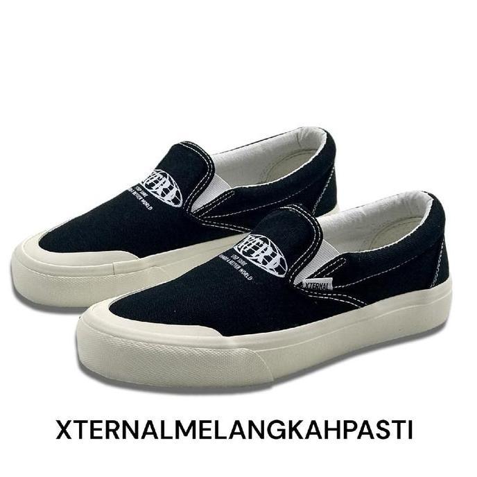 PALING MURAH Sepatu Pria Wanita Slip On Akimici XternalStepSure Globe BW Canvas Kasual Shoes Flat PA
