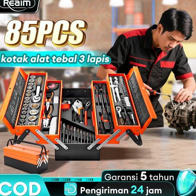 KIMDARY REAIM Tool Kit 85 Pcs, Tool Box Perkakas, Kunci Sok Set, Pekerjaan Mobil, Tool Box Set Alat 