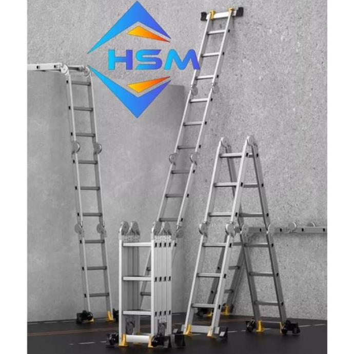 Grosir Bafen Tangga Lipat Teleskopik Multifungsi Hitam Karet Minimalis Aluminium 1.5Mm 4 Lapisan Per