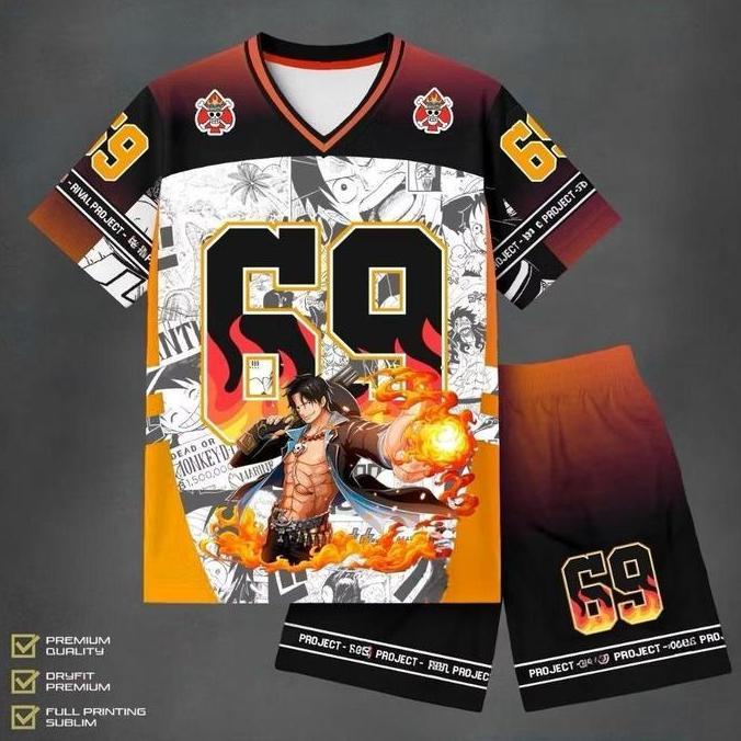 Setelan Jersey One Piece Anak Cowok Dryfit Premium 3-10 Tahun Nomor 69 Karakter One Piece