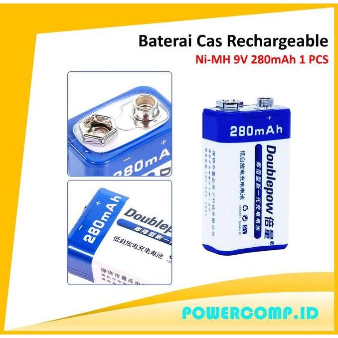 Doublepow Baterai Cas 9V 9 Volt Baterai 9V Cas Baterai Cas 9 Volt Baterai Cas 280mAh 1 PCS Baterai 9