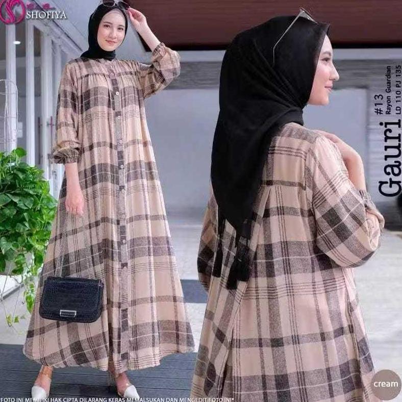 Saless Gamis Gauri Motif Kotak Bahan Rayon Diamond // Gamis Rayon Terbaru // Gamis Jumbo