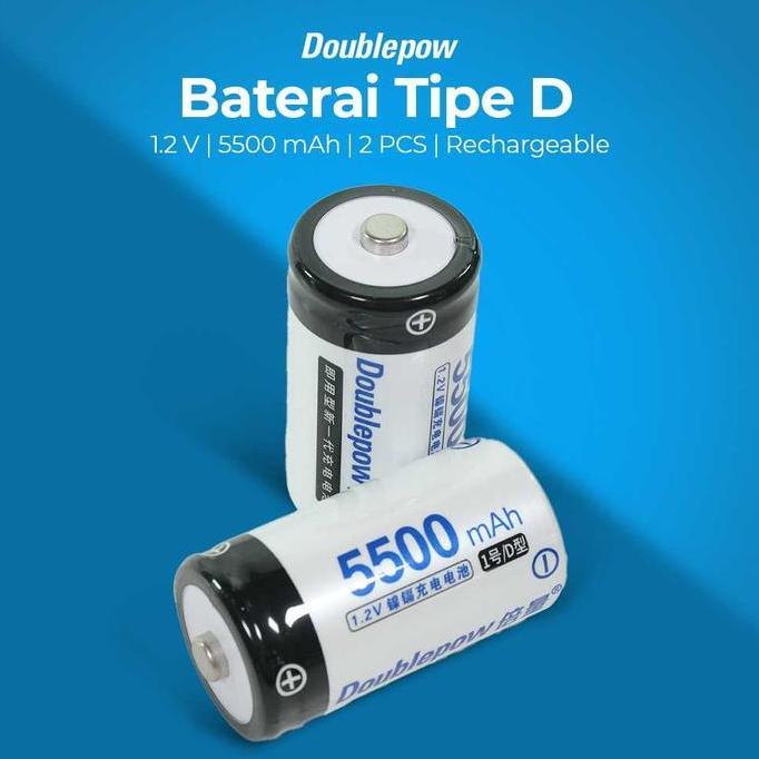 DOUBLEPOW Baterai Cas D Rechargeable 1.2V 5500mAh 2 PCS