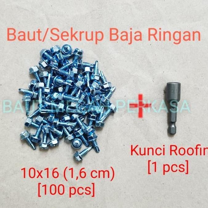 Nutbolt- [Paket] Baut/Sekrup Baja Ringan 16 Mm + Kunci Roofing