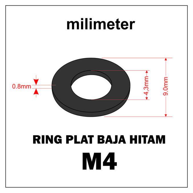 Nutbolt- Ring Plat Baja Hitam M4 - Plate Washer - Bungkus Isi 100Pcs