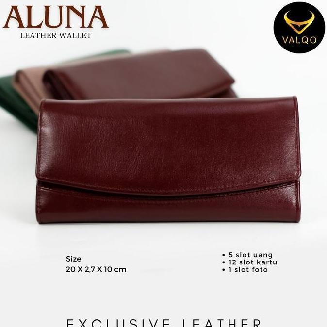 Kasora- Valqo Aluna Dompet Kulit Sapi Wanita Perempuan Dompet Panjang Elegan Hitam Kartu Uang
