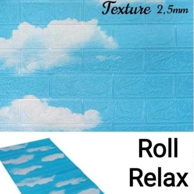 wallpaper foam roll 3D peredam panas dan suara pada dinding dan plafon motif awan 3D bata biru 10 me