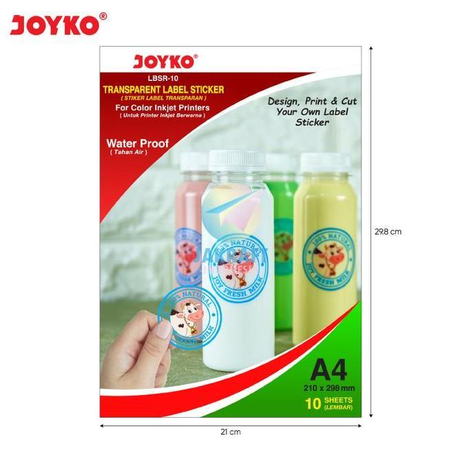 Yabureta- (10 Lembar) Kertas Stiker Transparan A4 Anti Air Joyko Lbsr-10 Transparent Sticker
