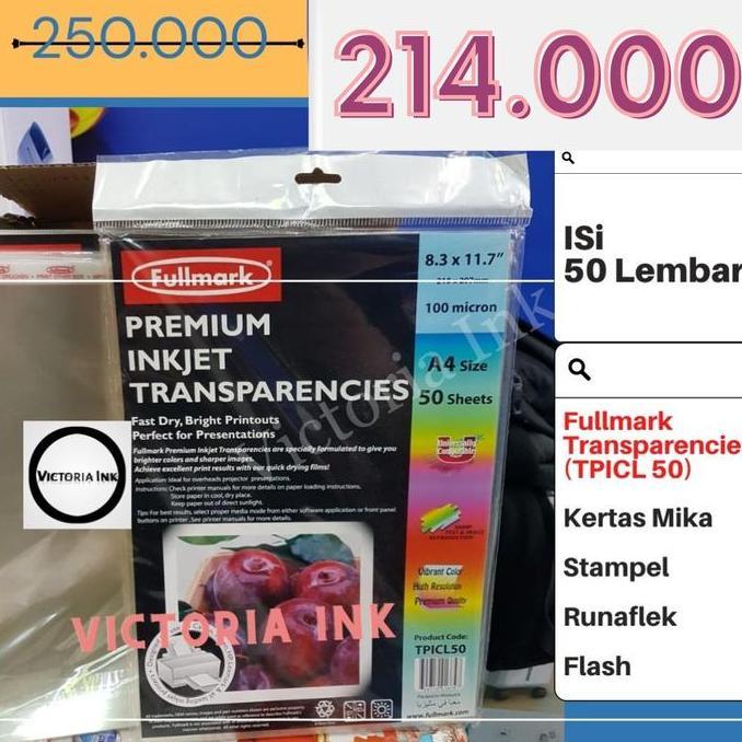 Yabureta- Fullmark Premium Inkjet Transparencies Paper A4 Mika Kertas Film Ori