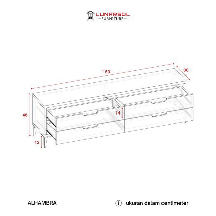 LUNARSOL Furniture Alhambra 150 Rak TV Modern 65 Inch dengan 4 Laci Besar Bahan Grade A Hardwood Mar