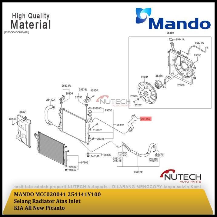 DISKON SELANG RADIATOR ATAS INLET KIA ALL NEW PICANTO ASLI ORI MANDO 