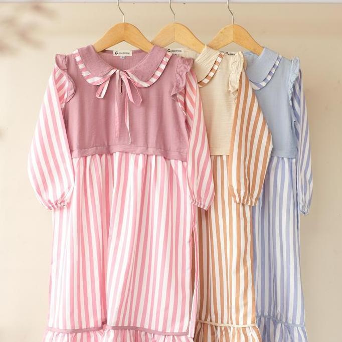 Madina Azizah - Gamis anak perempuan 3-12 Tahun Lengan panjang motif Garis-Garis Korean Style