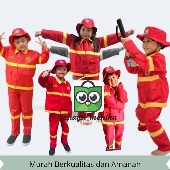 PROPESI DAMKAR PEMADAM POLISI TNI KOSTUM FASHION ANAK KARNAVAL FREE TOPI DAN SABUK