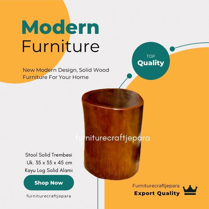 KURSI STOOL KAYU SOLID LOG GLONDONGAN BULAT ALAMI POHON KAYU TREMBESI