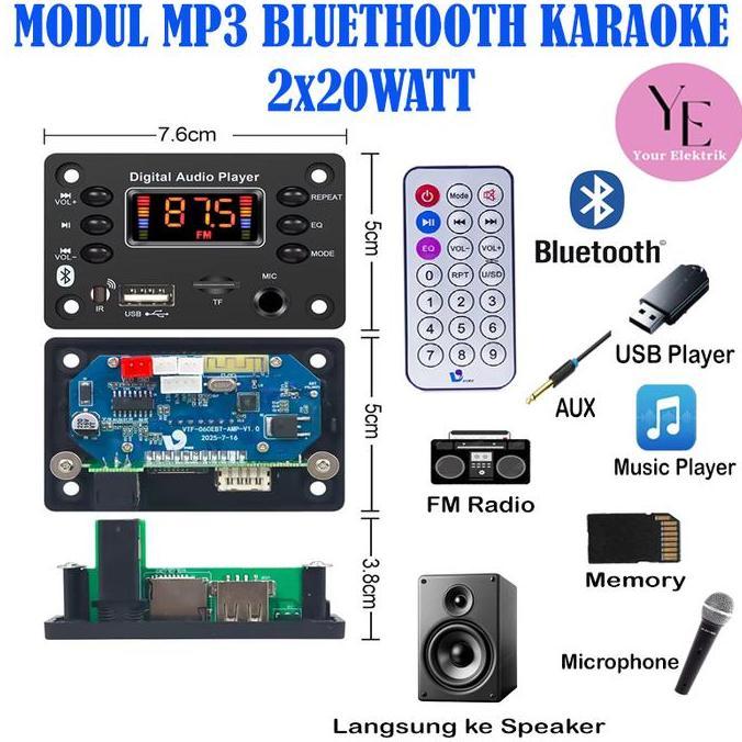 Promo Vire Papan Audio Dekoder Karaoke Mp3 Bluetooth Kit Modul Usb Radio Fm 12V Model Kotak