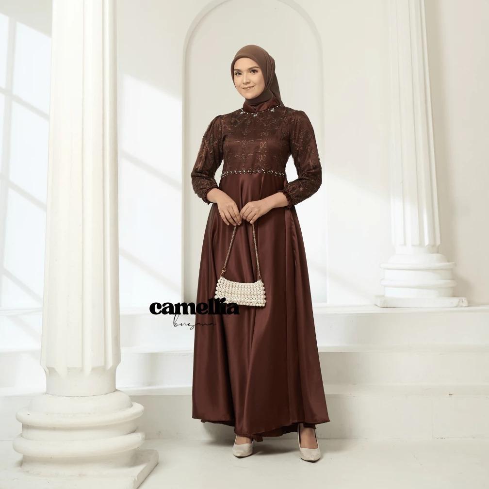 BRINA Dress Gamis Satin Brukat A Line