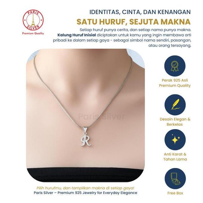 Kyuu- Kalung Huruf Nama Perak Asli 925 Alfabet Liontin Inisial Alphabet Silver Lapis Emas Putih