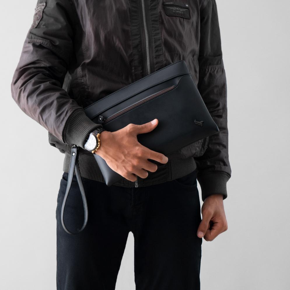 pengiriman cepat Handbag Pria Kulit Clutch Bag Model Slim Multifungsi Anti Air Tas Tangan Cowok Keki