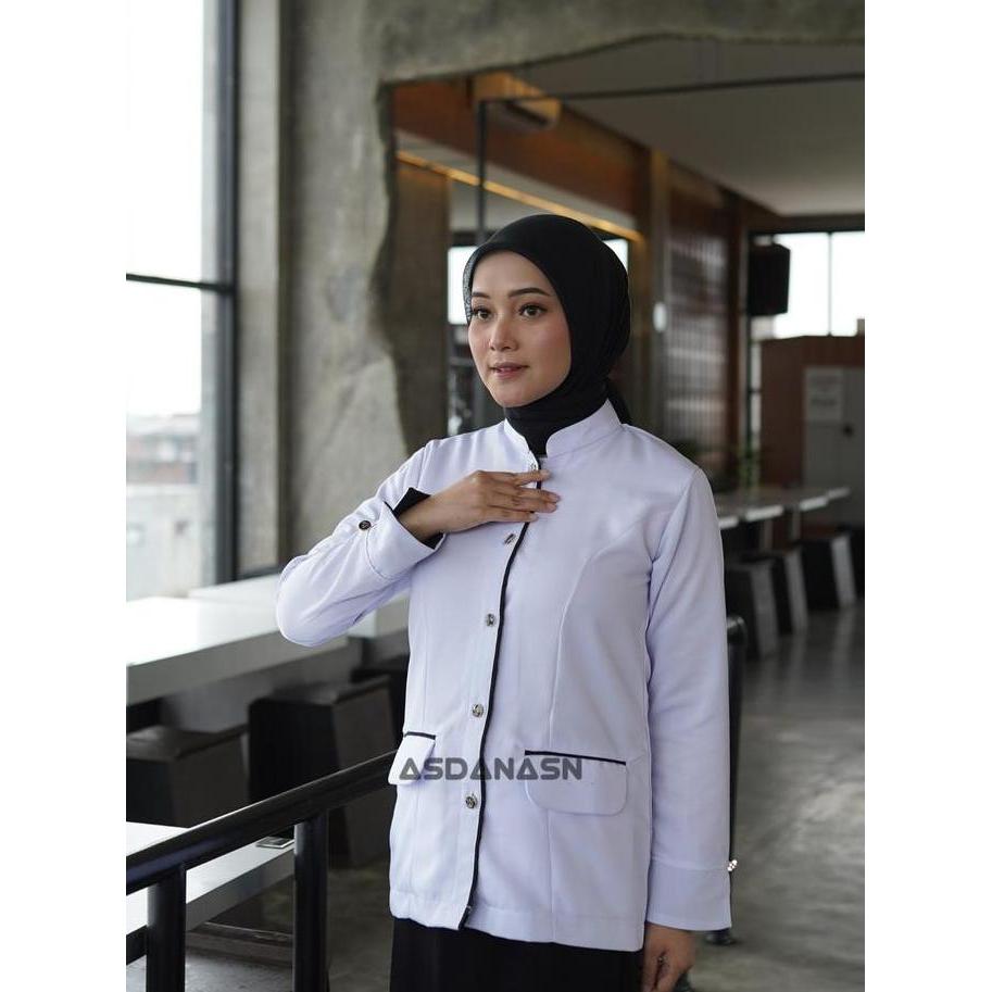 Termurah / Hot Sale [Full Kancing Garuda ] Baju Dinas Putih Hitam Wanita Blezer Wanita Pns Asn Tanga