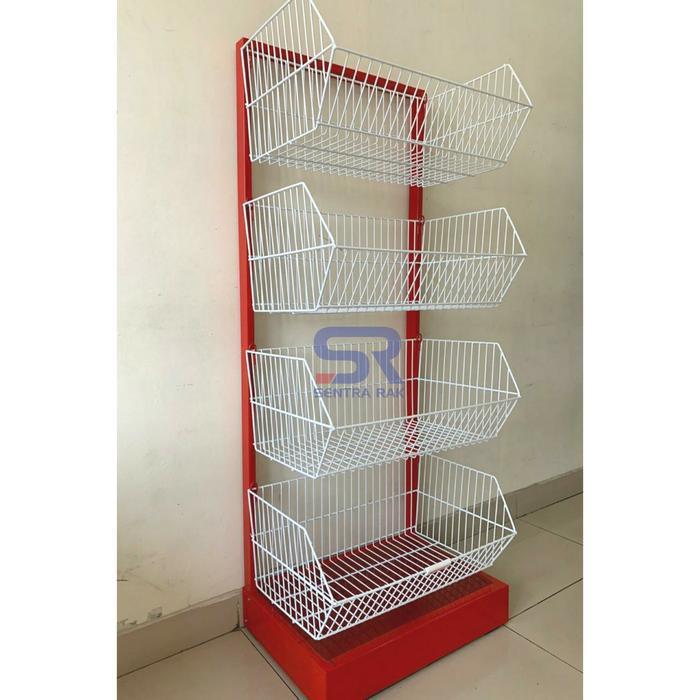 Rak Snack - Rak Roti Minimarket 4 Susun - Merah - LINK EKSPEDISI LUAR