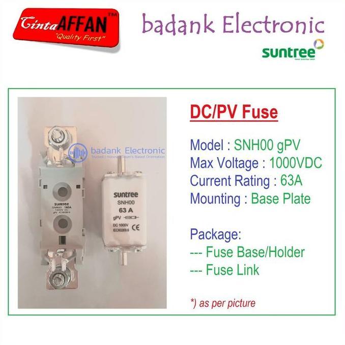 63A - SUNTREE SNH00 gPV 1P 1000V DC Fuse Base/Holder + Fuse Link PV
