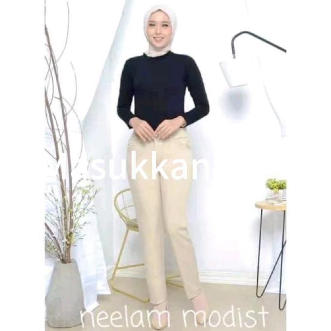 Termurah / Hot Sale Celana Kantor Cewek Slimfit Celana Bahan Semi Woll Navy Formal Reguler Celana Pa