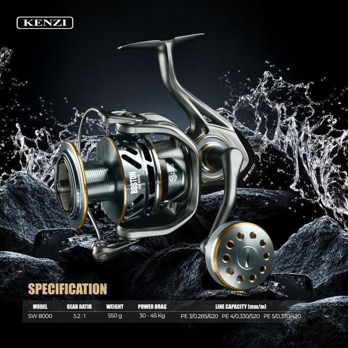 NEW REEL KENZI BOSTON SW 8000 Full Metal Saltwater 10+1 bearings Power Drag 30Kg Spinning Premium Fr
