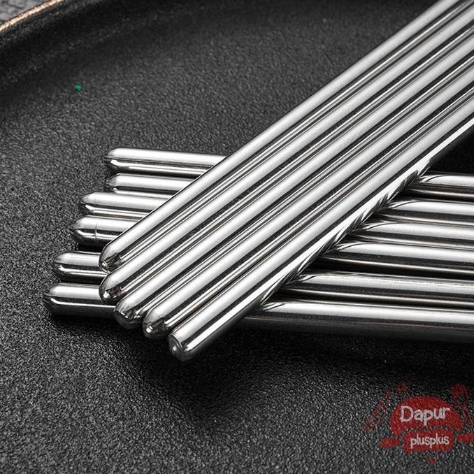 Sumpit Stainless Steel Bulat Korea | Sumpit Stainless Polos Ala Restoran Korea | Korean Round Chopst