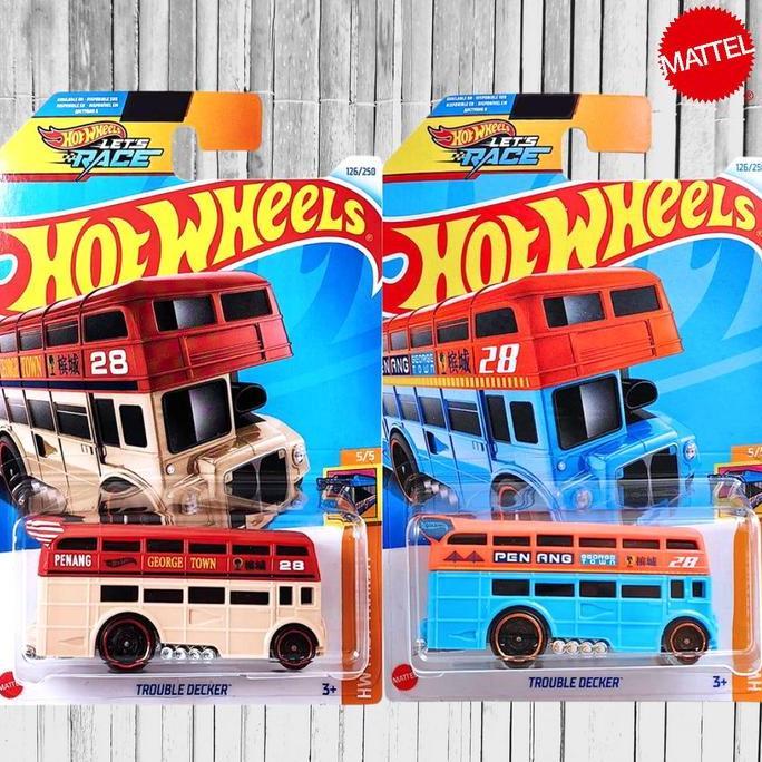 Ready Hot Wheels Trouble Decker Cream Biru GULF Bus London