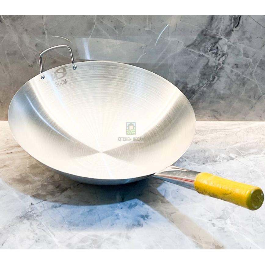 BEST SELLER WAJAN STAINLESS STEEL TEBAL GAGANG KAYU WOK PAN KUALI