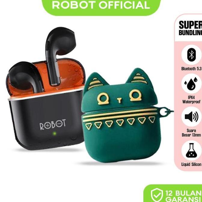 Awdx- Paket Bundling Tws + Case - Robot Tws Wireless Earphone Airbuds New T50S Dan Case T50S Origina