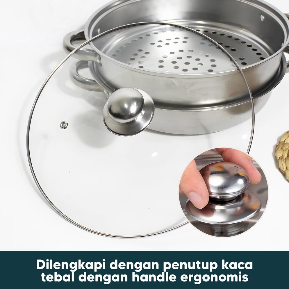 DISKON KWE PANCI 2 SUSUN BESAR KUKUS STEAMER STAINLESS 28CM PANCI KUKUS SET PANCI SUP STEAMER IKAN B