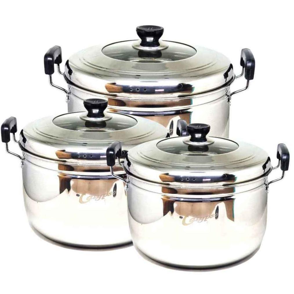 DISKON SUPER TEBAL PANCI STEAMER + TUTUP STAINLESS CALYPSO | KUKUSAN DANDANG STENLIS STEEL | PANCI K