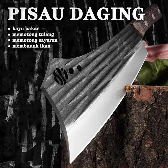 Bigwoll- Pisau Daging Pisau Koki Pisau Baja Premium Pisau Dapur Super Tajam Unik Garis-Garis Kitchen