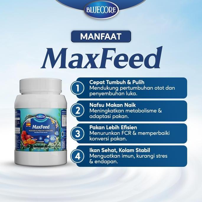 Sakan- Bluecore Maxfeed Pakan Burayak Ikan Penghemat Cacing Sutera Untuk Penggemuk Ikan Dan Perangsa