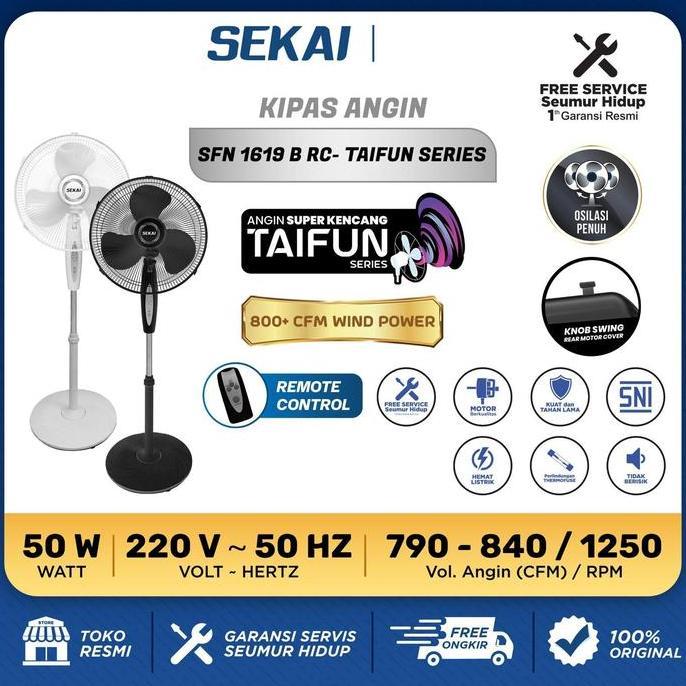 CLEARANCE SALE - SEKAI Kipas Angin Berdiri Remote SFN-1619 B RC Stand Fan 16 Inch Taifun Series SFN1