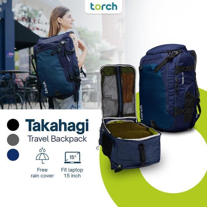 Gabrim- Backpack Travel Bag Tas Ransel 40 Liter Anti Air Multifungsi - Torch Takahagi