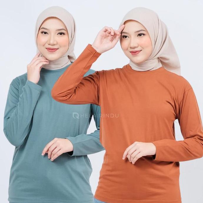 HELAIRINDU - Kaos Polos Wanita Lengan Panjang Sport Katun Premium