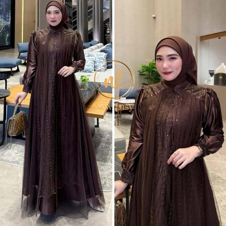 PENAWARAN SPESIAL Leya Gamis Brokat Tille Pesta Kondangan Wanita Remaja Bahan Velvet // Gamis Muslim