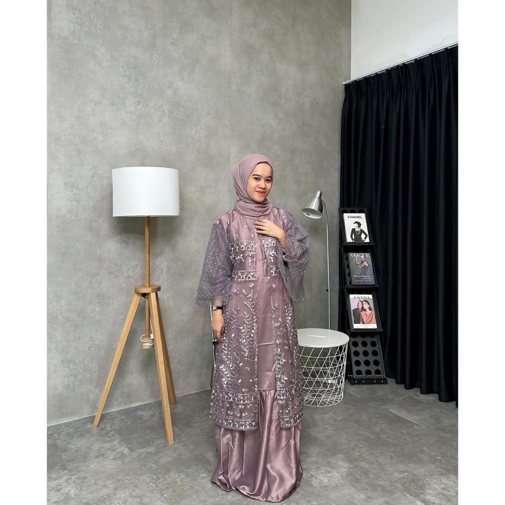 NEW ARRIVAL DEVINA DRESS ONE SET BAHAN SATIN OUTER BRUKAT TILE GAUN KODANGAN DRESS LAMARAN BRIDESMAI