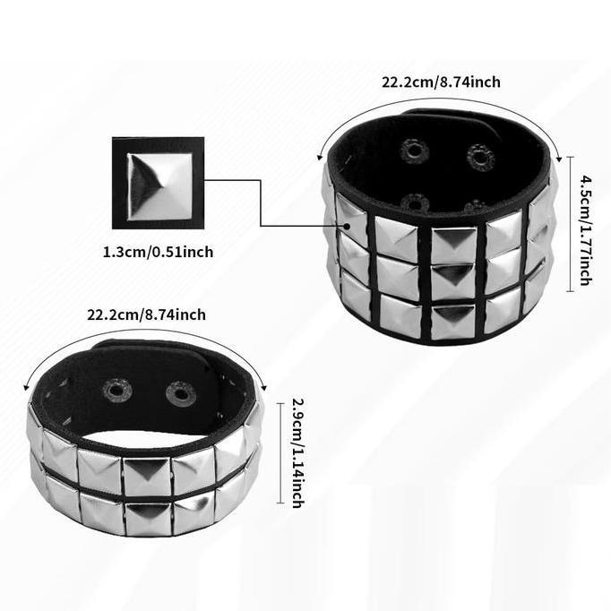 WHESTLI Gelang Pop Punk Bracelet Retro Aksesoris/Punk Spike Pyramid